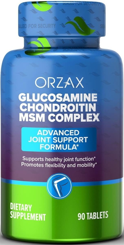 ORZAX All- in- Joint Support Addition with Glucosamine Chondroitin MSM - Termeric, Collagen, Bromelan & Boswellia Extract Capsules, Function & Comfort - 90 tablečių