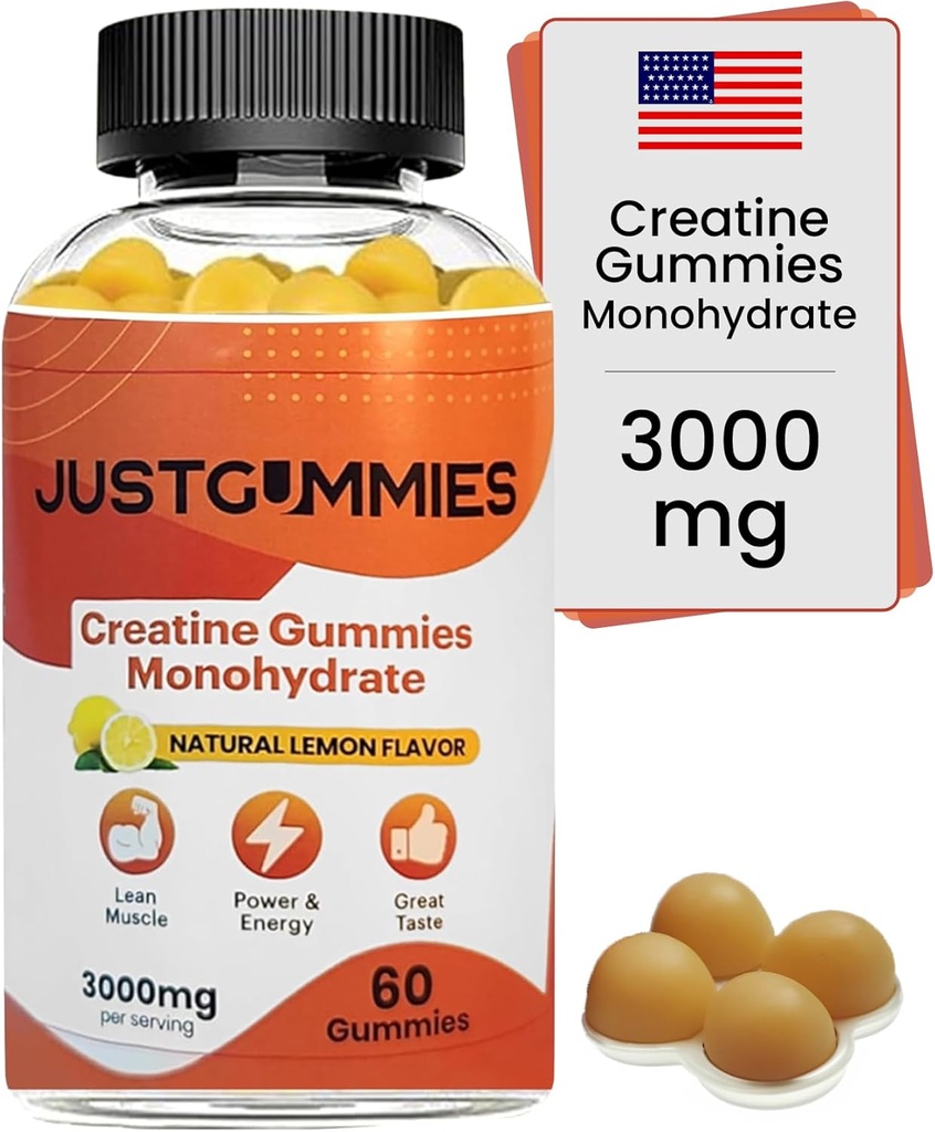 Kreatino monohidratas Gummies 3000 mg per per Tarnauti ® 124; Kreatino kūdikių gummies padidinti jėgą ir statyti raumenų, veganų, citrinos skonio, 60 Skaičiavimas
