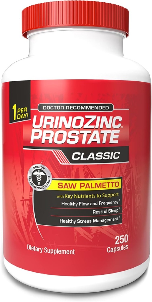 Urinozinc Classic prostate Addition for Men, 1 kapsulė per parą, Saw Palmetto & B vitaminai (daugiau nei 8 mėnesių tiekimo, 250 Count)
