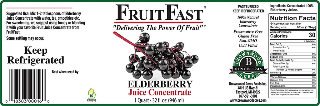 100% Pure Elderberry sultys koncentratas (32 fl. oz. - Pack of 4) pagal FruitFast - Brownwood Acres Ş124; Nesaldintas, Ne GMO, Gluten Free, Visi natūralūs sultys ekstraktas - Promotes sveiki imuninė funkcija *