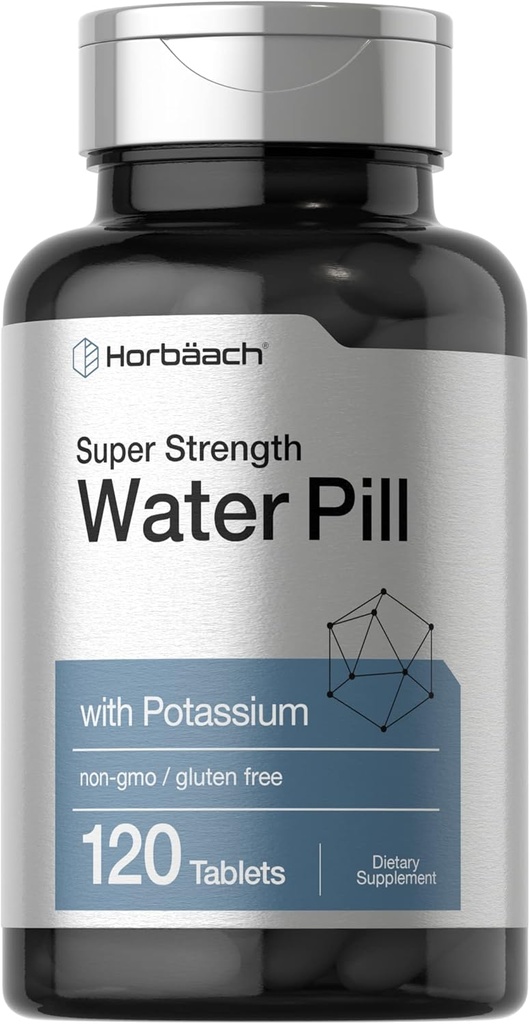 Horbäach Water Pills | Super Strength with Potassium | 120 Tablets | Vegetarian, Non-GMO & Gluten Free Supplement