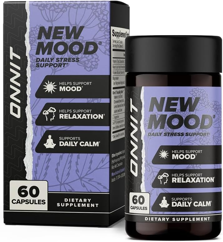 ONNIT New Mood Daily Stress Support Capsules, IGEN ™ Non-GMO Teed, Miego ir nuotaikos paramos priedas vyrams ir moterims, Dienos Stress Management Capsules, 60 Count