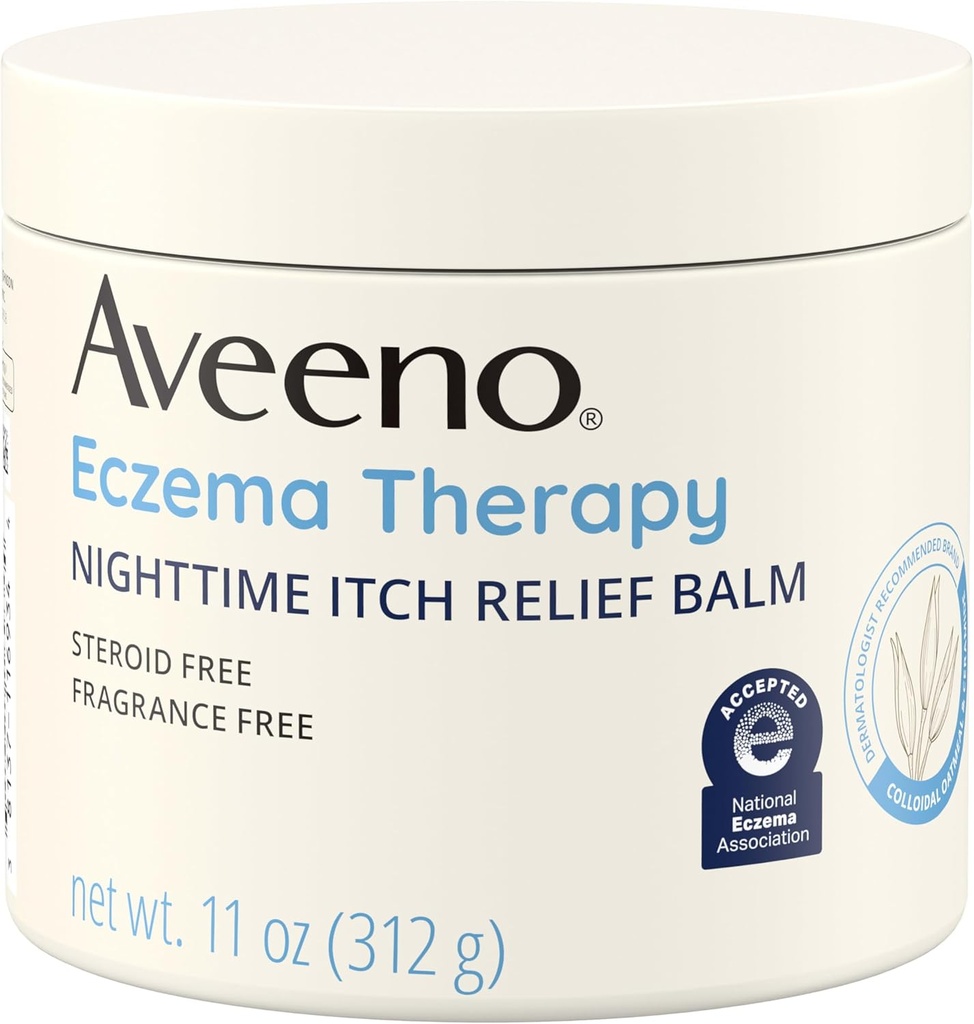 Aveeno egzema terapija Naktinis Itch Relief Balm, Egzema kremas kūno, drėkinantis Koloidinis Oatmeet & Ceramide Formulės, Fagrance Free, Raminantis Sausas niežulys Odos, 11 fl oz