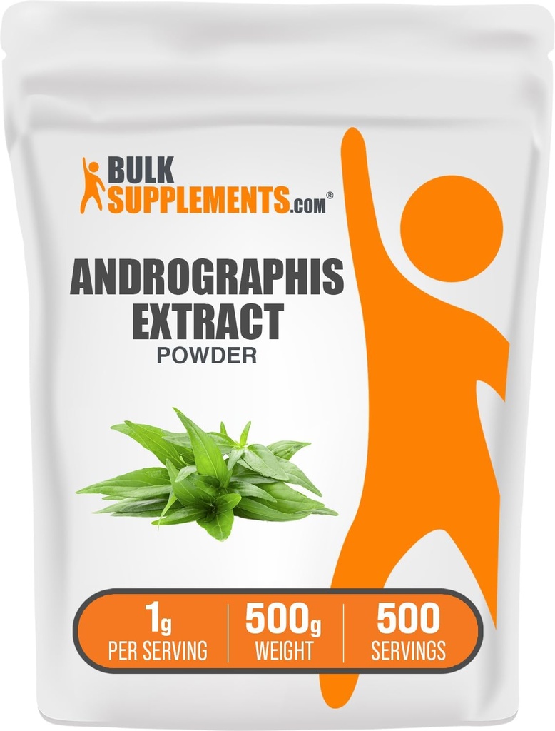 BulkSupples.com Andrographis ekstraktas Milteliai - Andrographis Peniculata, Žolinių papildas - Gluten Free, 1g per Serving, 500g (1,1 lbs) (Pakuotėje 1)