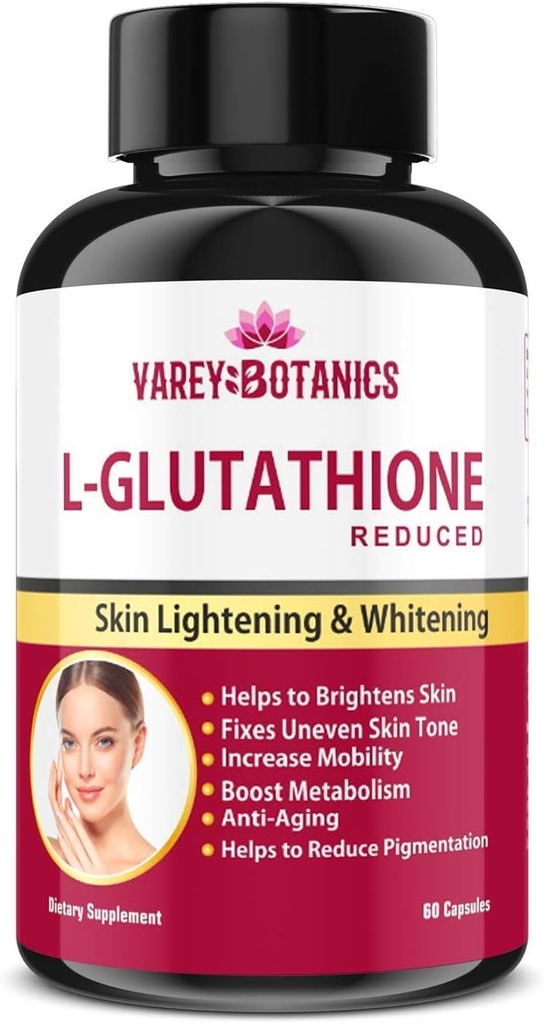 VAREY BOTANIK L-Glutathione Skin Whitening and Lightening Capsules with Vitamin C & E, Biotin and Grape Seed Extract-1000 mg-for Men and Women - 60 Capsules