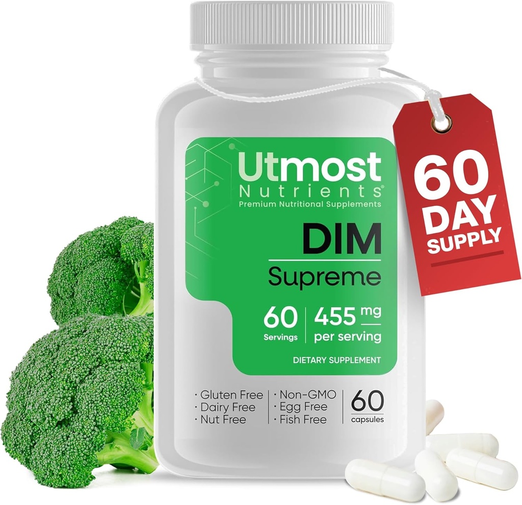 DIM Supplement for Women - 455 mg, 60 Capsules | Blend of Broccoli Extract and Bioperine for Maximized Bioavailability | Designed to Assist with Estrogen Regulation | Acne Support for Men and Women
