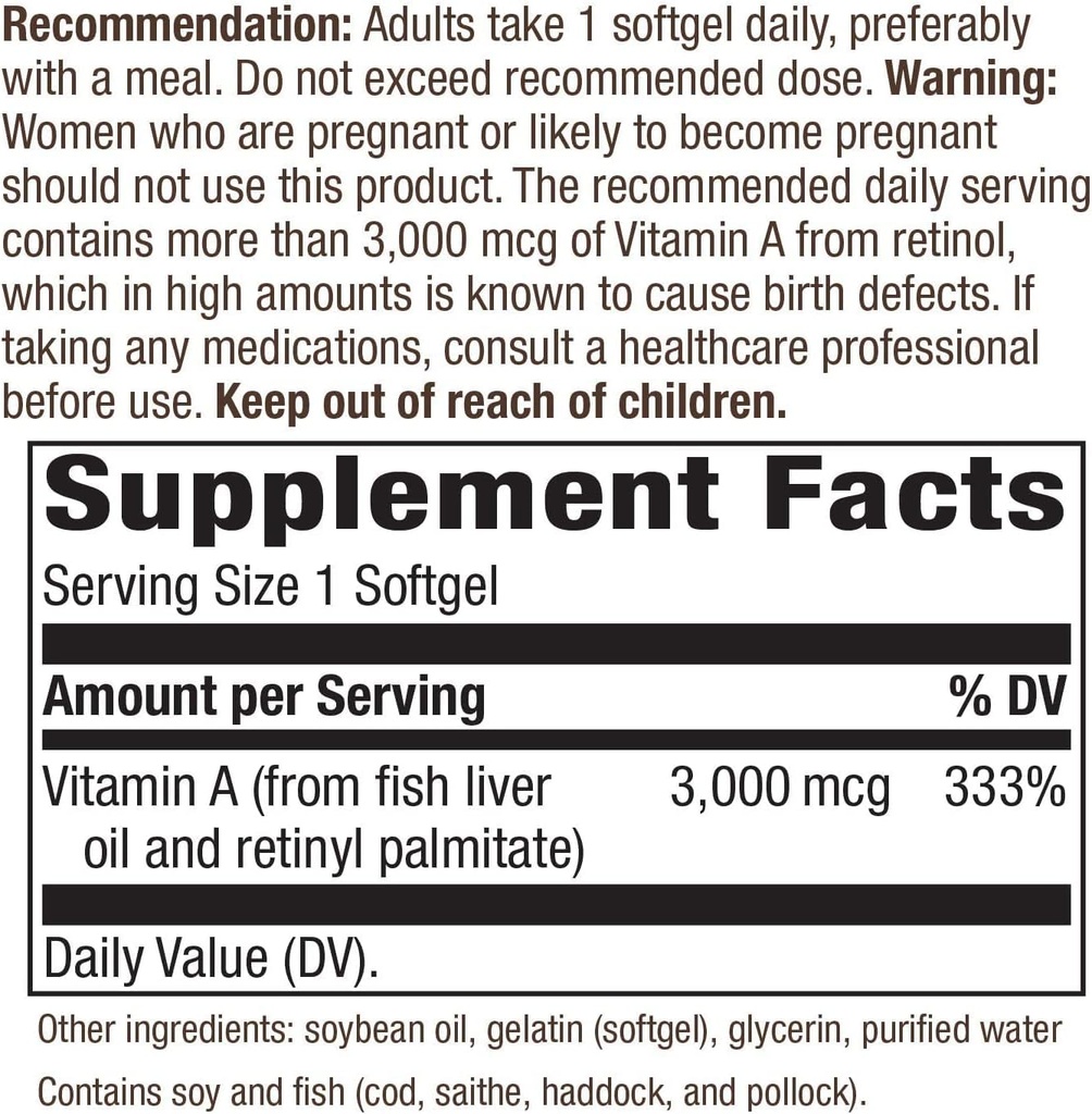 Nature's Way Vitamin A - 10000 IU - 100 Softgels