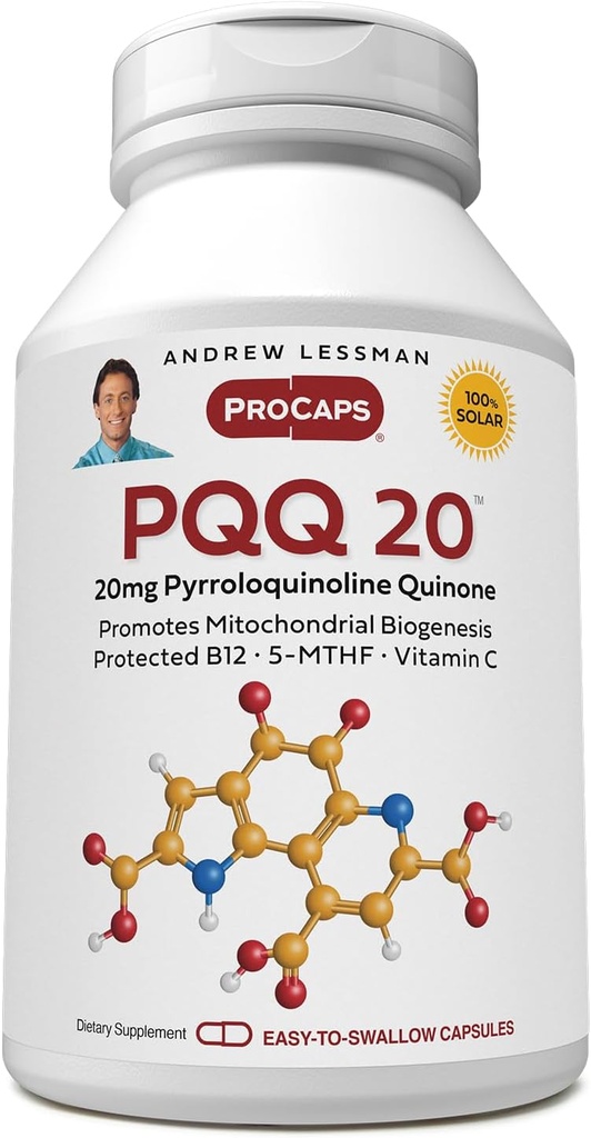 ANDREW LESSMAN PQQ 20mg - 240 kapsulių - 20 mg Pyrolochinolino chinono, natūralios apsauginės sudėtinės priemonės Vital Organs, širdis, smegenys, kepenys, imuninė sistema. Mitochondrijų biogenezė, nėra priedų