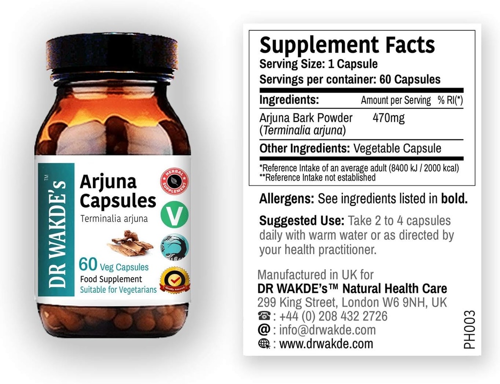 DR WAKDE 's Arjuna Capsules (Terminalia arjuna) SmithKline 124; 60 Veg Caps (124; Ayurvedic Addition) Ş124; Vegan 124; 100% Žolinių 124; Kiekio Nuolaidos ® 124; Tą pačią dieną išsiuntimas