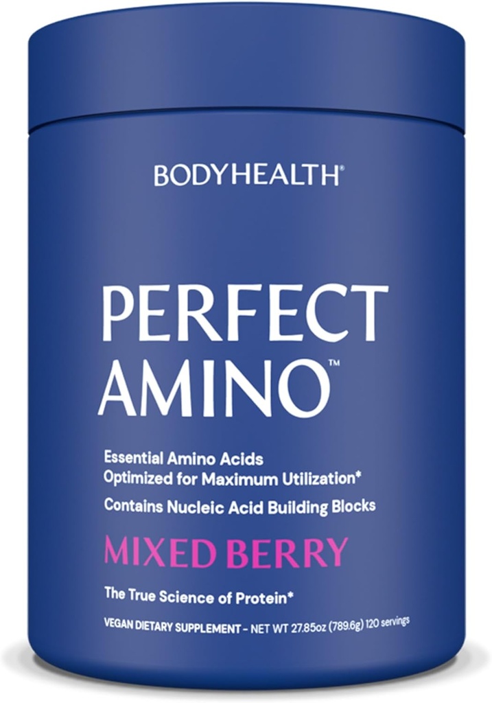 BodyHealth Tobulitamino milteliai - BCAA ir EAA milteliai prieš ir po treniruotės - Amino rūgštis energijos gėrimas vyrams ir moterims remti liesos raumenų ir atkūrimo - Mišri Berry - 120 Paslaugos