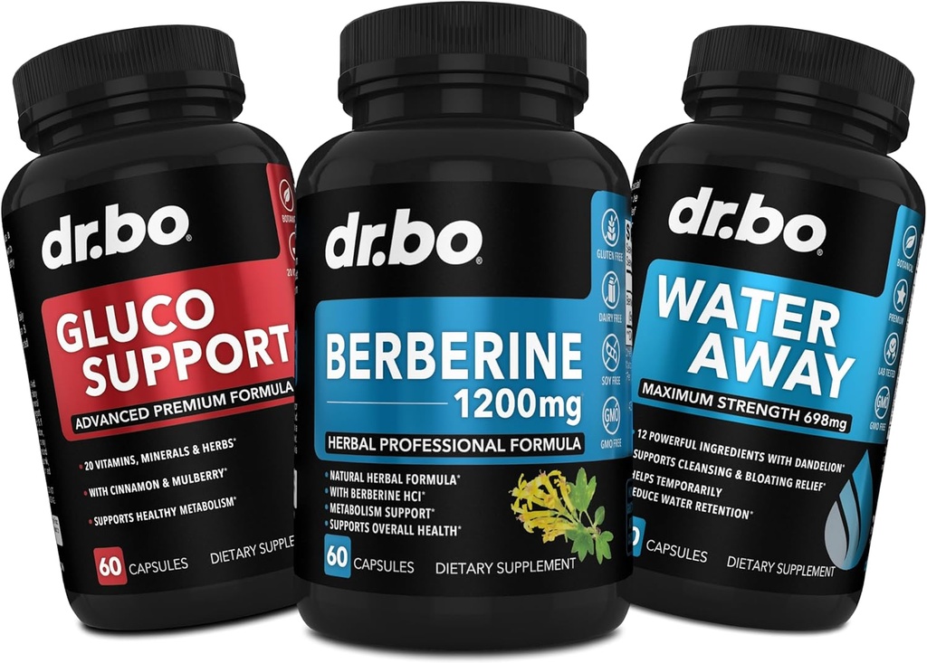 DR. BO Berberino papildas Metabolizmas parama ir vandens tabletes - 1200mg Berberino HCL papildymas sveiką medžiagų apykaitos paramos - Premium HCL 600 mg vienoje kapsulėje & vandens tabletes Diuretics Retention