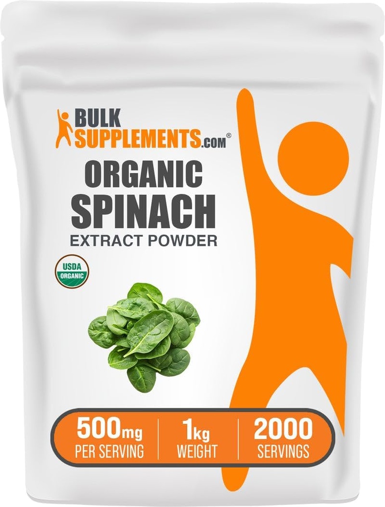 BulkSupples.com Organinių špinatų ekstraktas milteliai - Organinių špinatų milteliai iš lapų ekstrakto, žolelių priedas - Gluten Free, 500mg per serving, 1kg (2,2 lbs) (pakuotė 1)