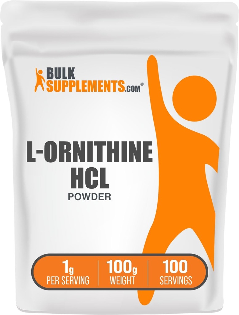 BulkSupplemen.com L- Ornithine HCl milteliai - Ornithine priedas, aminorūgščių priedas - Gluten Free, 1g per Serving, 100g (3,5 oz) (pakuotė 1)