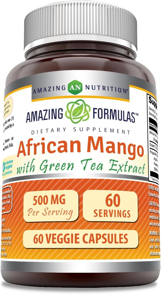 Amazonės Formulės Afrikos Mango su žaliosios arbatinės ištraukos priedėliu Bendrijoje 124; 500 Mg per serving ® 124; 60 Veggie Capsules ® 124; Non-GMO ® 124; Gluten- Free ® 124; Pagaminta JAV