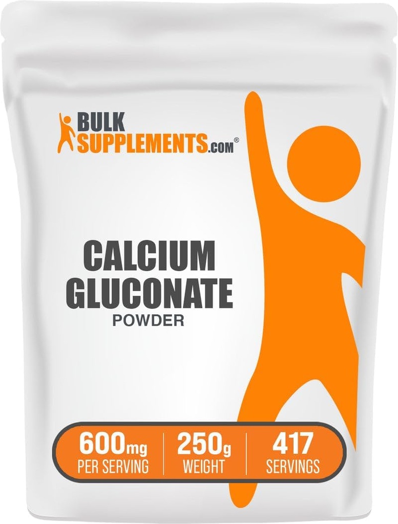 BulkSupplemen.com Kalcio gliukonato milteliai - Kalcio papildas, lengvai absorbuotas - Neflavored & Gluten Free, 600 mg vienam serviniam, 250g (8,8 oz) (pakuotė iš 1)