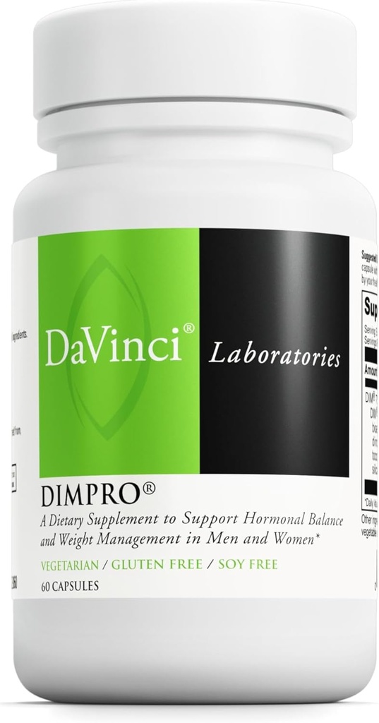 DAVINCI Labs DimPro - Maisto priedas, skirtas paremti hormonų pusiausvyrą vyrų ir moterų bei sveiko svorio valdymo * - su vitaminu E ir daugiau - Vegetariški - Sojos nemokamai - Gluten- nemokamai - 60 kapsulių