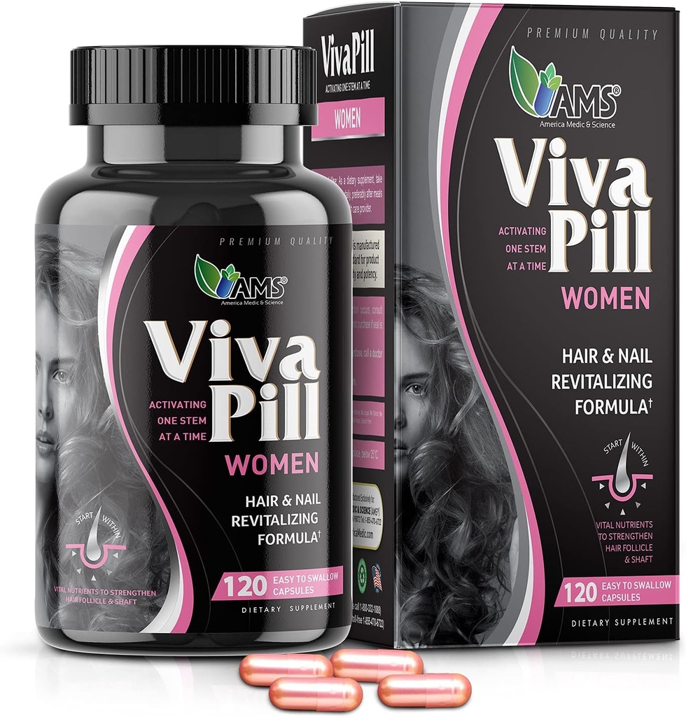 America Medic & Science VivaPill for Women (120 Capsules) Vitamins for Hair, Skin and Nails | Revitalizing Formula Pills with Biotin, Dietary Supplement for Hair Growth with Collagen and Keratin