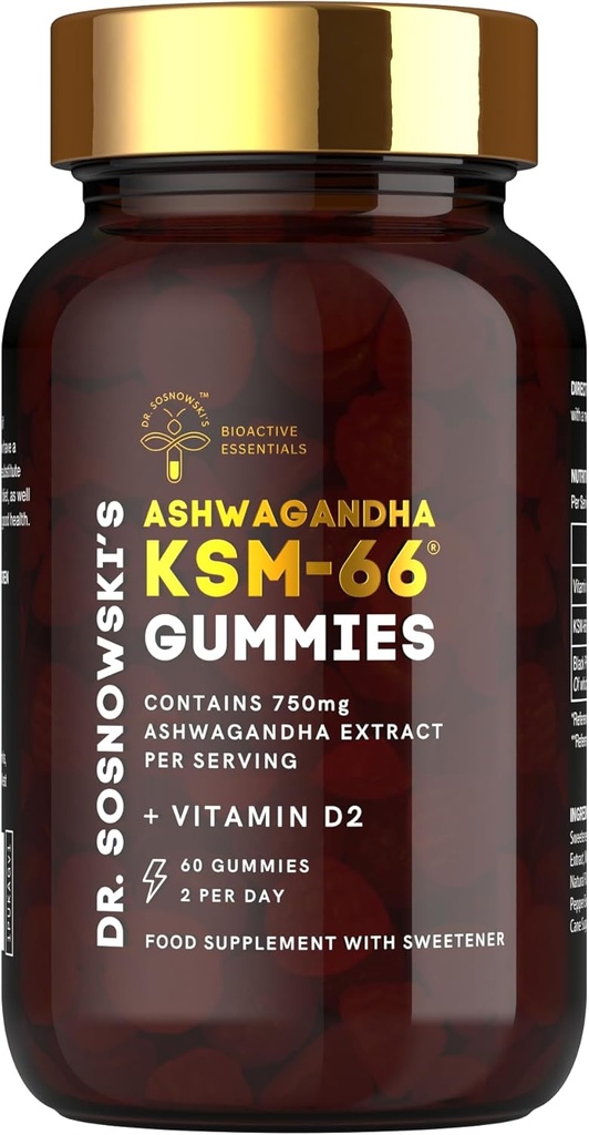 Sosnowski BioActive KSM- 66 Ashwagandha Gummies 124; 750mg Ashwagandha ekstraktas su vitaminu D2 (60 Gummies)