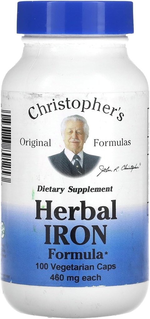 Christopher Original Formulės Žėručio geležies formulė, Natūrali geležies parama, 450 mg, 100 vegetariškų kapsulių