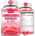 Ashwagandha Gummies 2500mg moterims ir vyrams: Ashwagandha Priedas Gummy Extra Stiprumas su Turmeric, Vitaminas D3, L-Theanine, Magnis - Užpildytas Gummies, braškių skonio, Vegan, Ne GMO