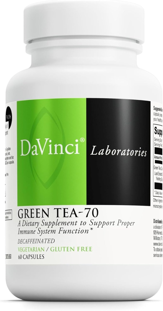 DaVinci Labs Green Tea- 70 - Dieta priedas remti imuninę sistemą, Kardiovaskulinė sveikata ir cholesterolio sveikata - su žalia arbata ekstraktas - Dekafineted - Gluten- Free -60 Vegetarian Capsules