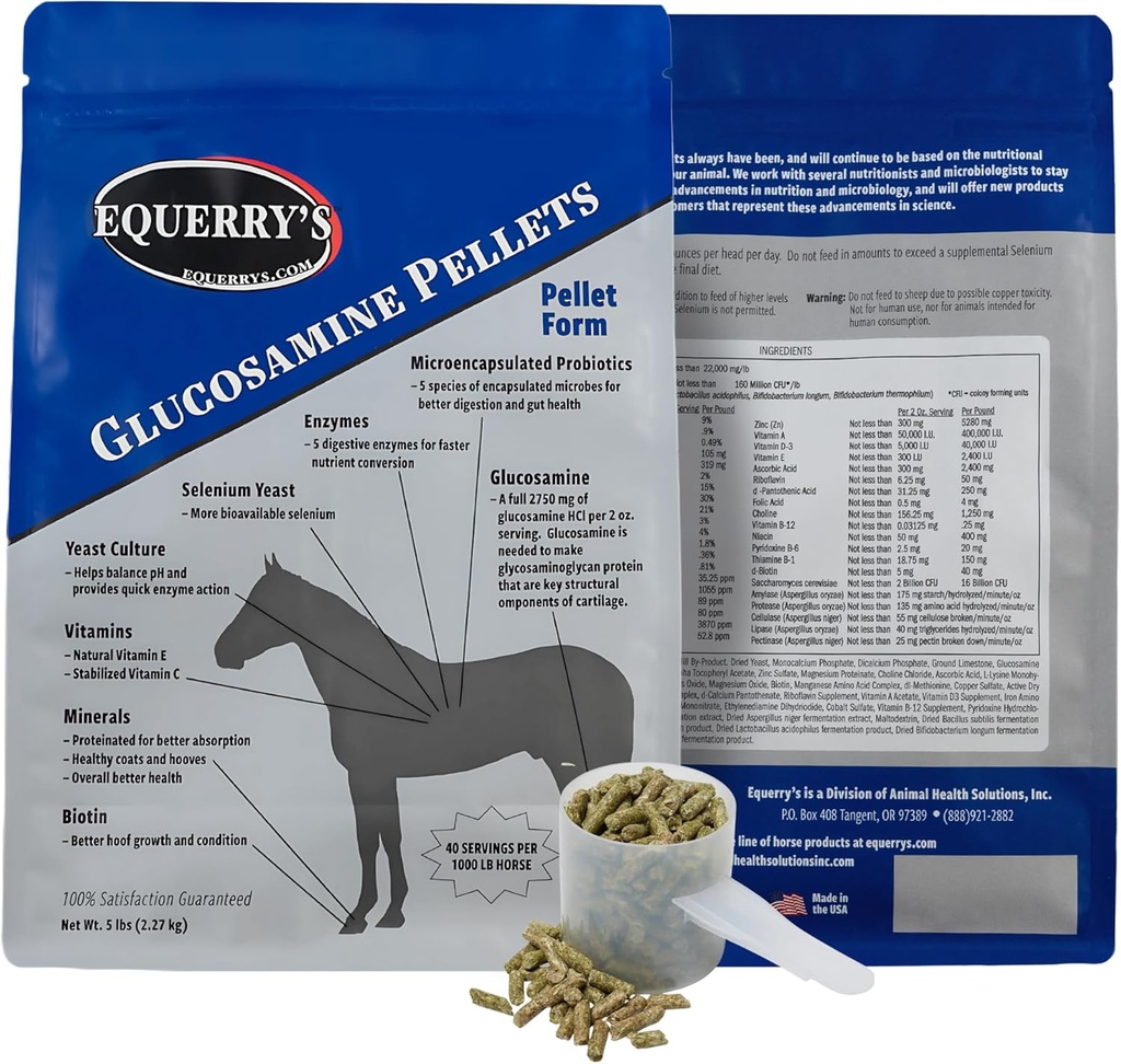 Equerry's Glucosamine Pellets - Joint Support for Horses with Probiotics, Digestive Enzymes, Vitamins, and Minerals - Made in USA