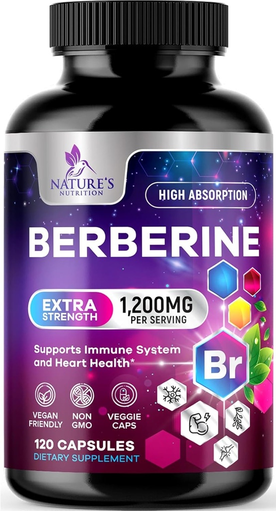 Berberino HCL 1200mg priedas - Berberino HCI kapsulės Aukštos sugerties papildas širdies sveikatai ir imuninei paramai, didelio stiprumo, be gluteno, veganų, ne GMO piliulės - 120 Veggie kapsulių
