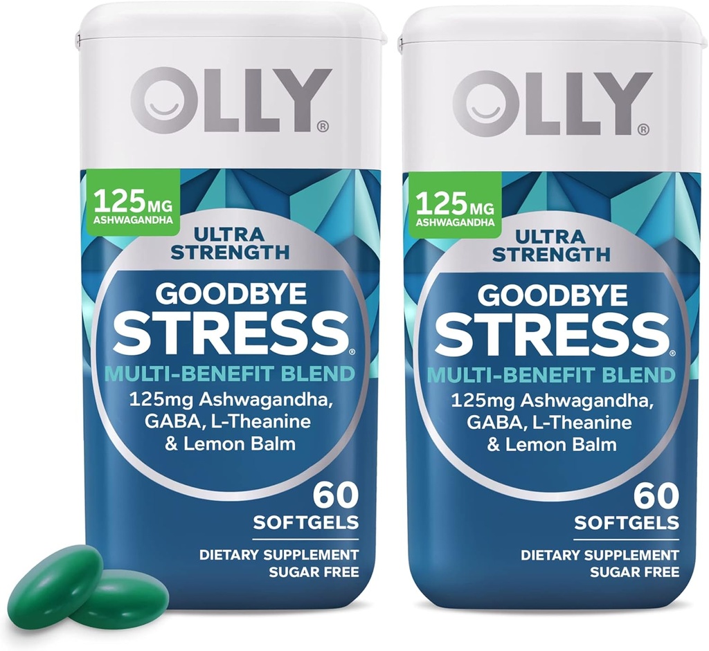 OLLY Ultra Stiprumas Sudie Stress Softgels Twin Pack, GABA, Ashwagandha, L-Theanine ir Lemon Balm, Stress paramos priedas - 120 Skaičiavimas