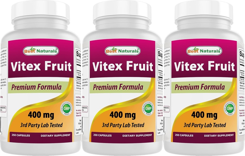 Geriausi Naturals Vitex Chasteberry 400 mg 250 kapsulių (3 kapsulių pakuotė)