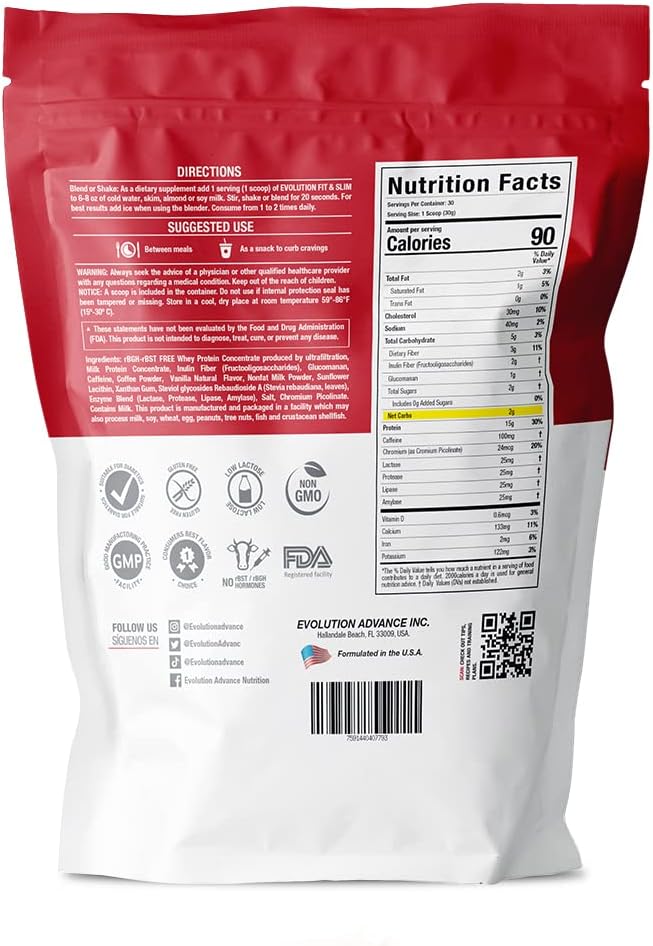 Evolution Advance Nutrition Fit & Slim Blend - Gras- Fed Išrūgų baltymų milteliai lengvai virškinti, Keto-patvirtintas, Non-GMO, Stevia Saldintas, Natūralus skonis - 2 svarai (Frappullusicity Coffee)