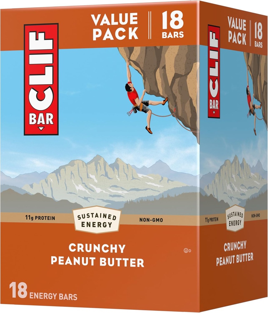 CLIF BAR - Crunchy žemės riešutų sviestas - Pagaminta su organinėmis alyvuogėmis - 11g proteinas - Ne GMO - Augalų pagrindu - Energijos barai - 2.4 oz. (18 Pack)