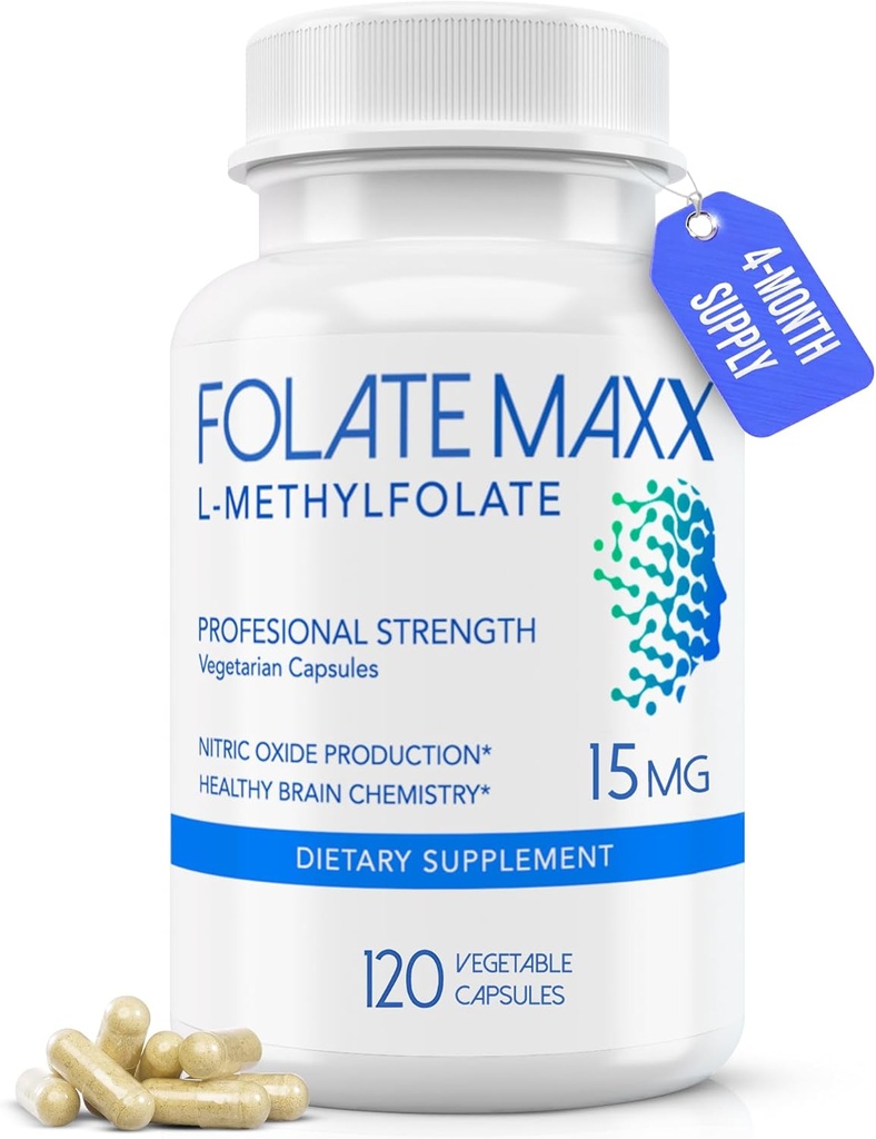 FolateMaxx L-Methylfolate 15mg, 120 Capsules – Doctor Formulated Methyl Folate Supplement for Women & Men – High Potency 5-MTHF for Energy, Mood & Focus – Non-GMO, Gluten-Free (4-Month Supply)