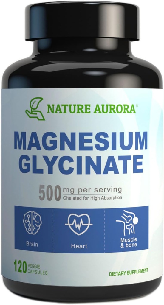 Magnesium Glycinate 500mg Capsules - Chelated High Absorption Magnesium Bisglycinate Supplement for Sleep, Muscle & Heart Support for Women & Men - Pure, Gluten-Free, Non-GMO, 120ct