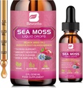 B BEWRTHS Sea Moss Skysti lašai - Juodosios sėklos aliejus ir Airijos jūros Mozes gelis su Burdock šaknis Bladderwrack, Elderberry, 6X Stipresnis Qrganic Seamoss Žaliavos Digestive, Plaukų sveikata - Vegan, 2 Fl.oz