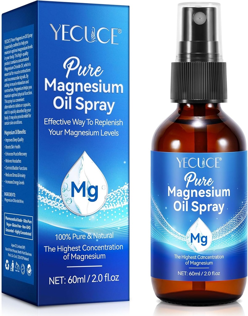 Magnesium Oil for Feet, 100% Pure & Natural Magnesium Oil Spray, Easy to Absorb and Use 2.0 fl.oz