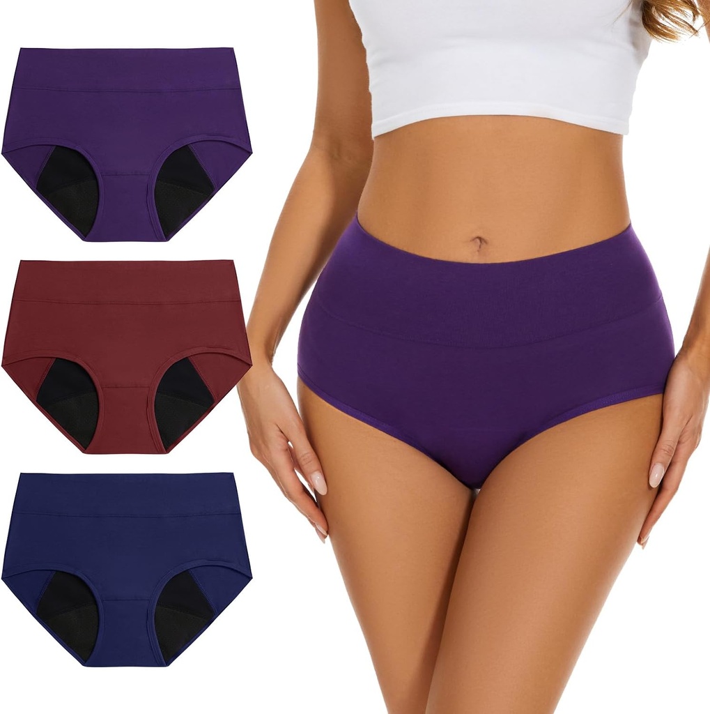 Incontinence Underwear for Women High Absorbency Period Panties Ladies Leakproof Protective Menstrual Postpartum Bladder Control Washable Cotton Briefs Multipack