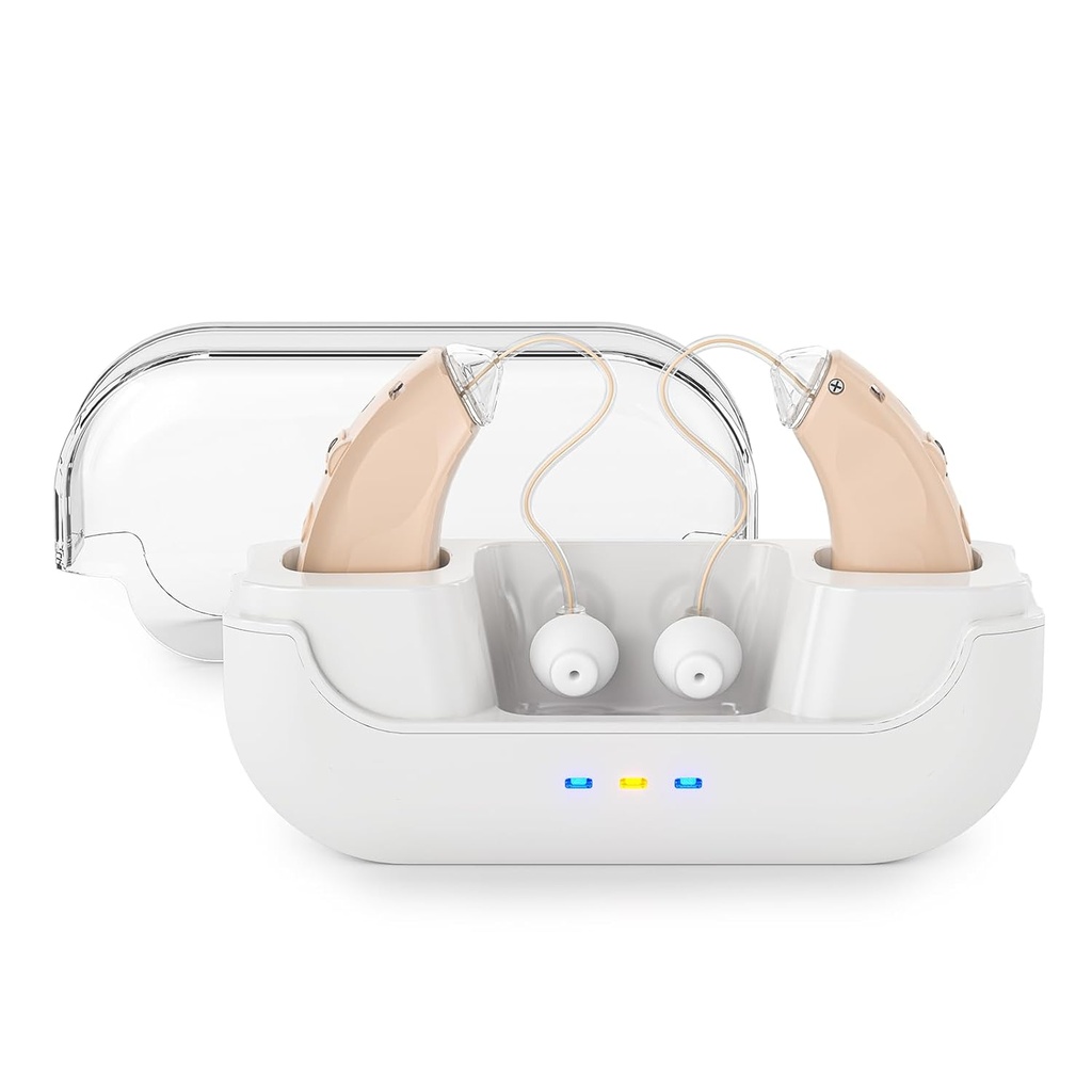 OTC klausos pagalba su triukšmo atšaukimas klausos praradimas, Skaitmeniniai ausų Padėjėjai senjorų ir suaugusiųjų, Nematomas Asmeninis garso klausos stiprintuvas su apimties kontrolės (ruda)