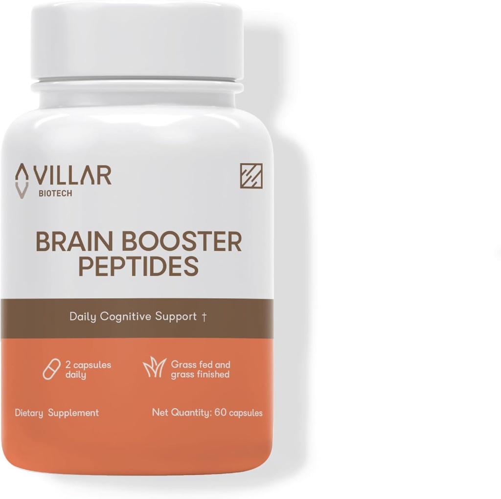 Brain Booster Peptides - Žolės-Fed galvijų smegenų - Palaiko Focus, Atmintis & Mental Aiškumas - Natūralus Nootropinis su Hydropeptex ® - 60 Capsules