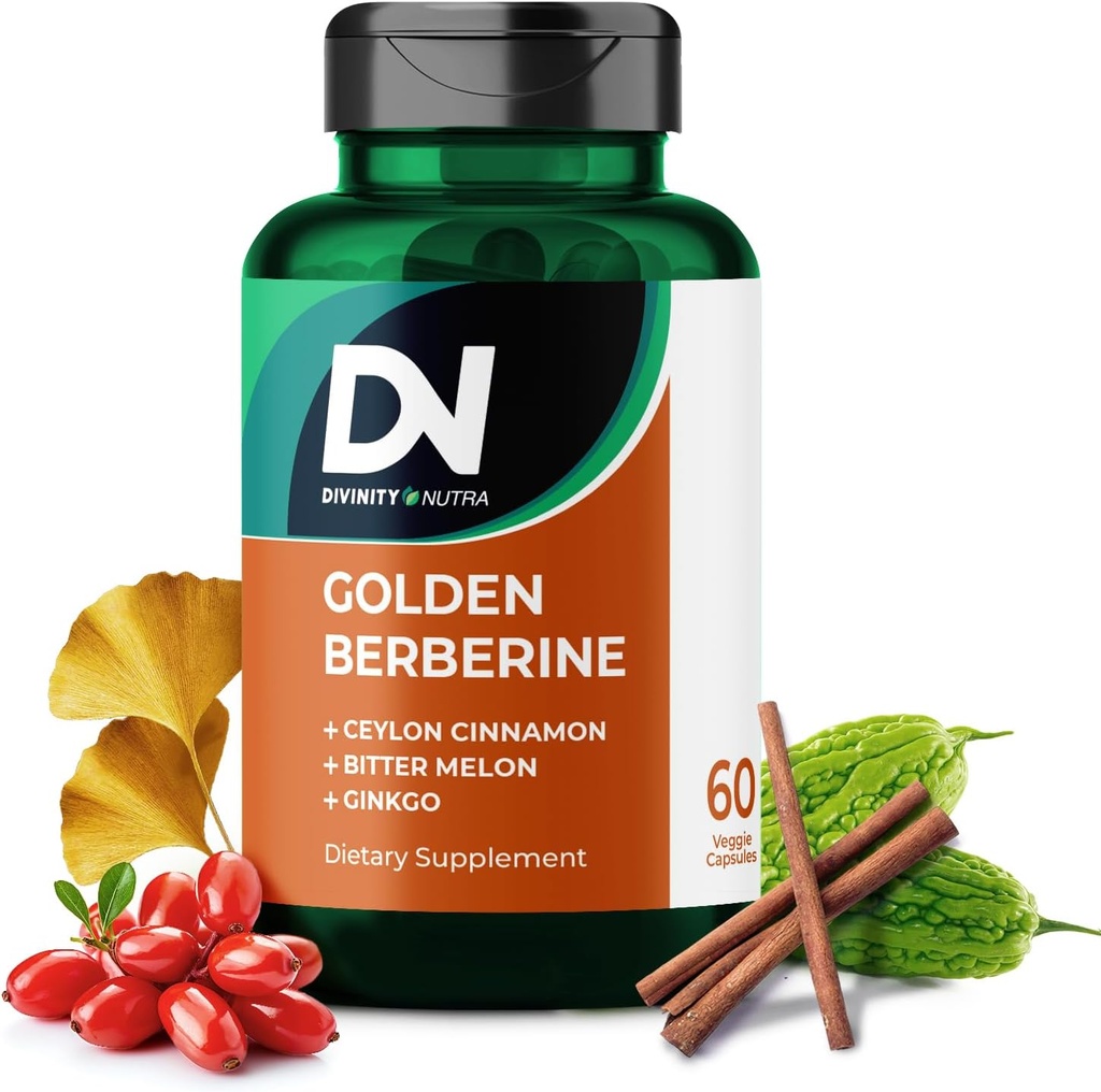 4-in-1 Golden Berberine priedas su Ceilonas Cinnamon Bitter Melon Ginkgo, Didina imunitetas, Gut & Heart Health, 60 kapsulės už metabolizmo parama iš JAV