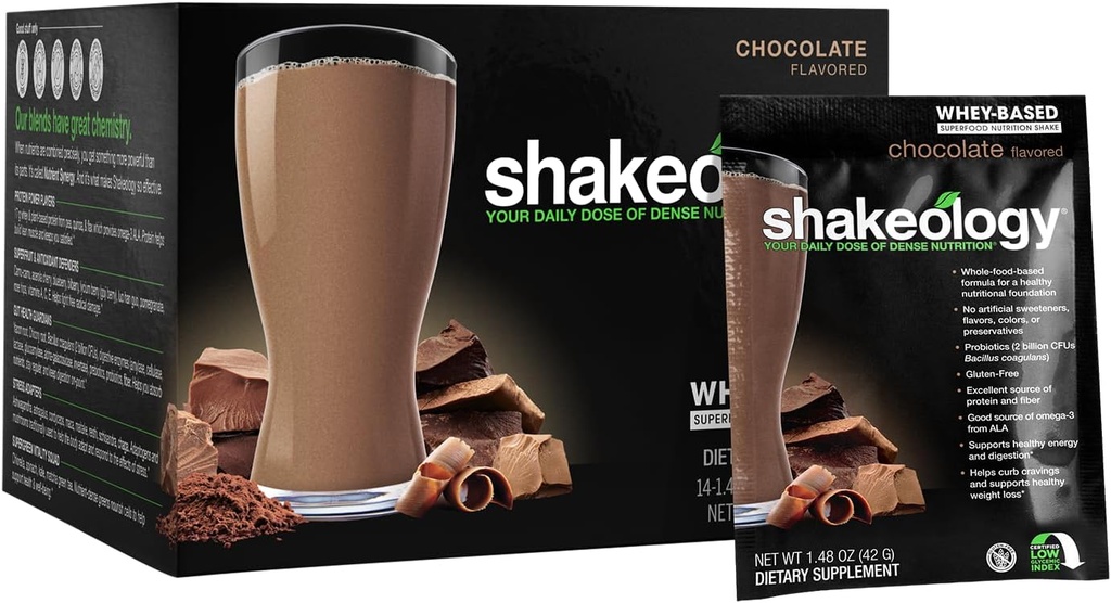 BODi Shakeology Whey- Based proteino milteliai - Nemokamas maistas su vitaminais ir mineralais - Padeda palaikyti sveiką Weight Loss & Gut Health, Šokoladas, 14 Individualūs paketai
