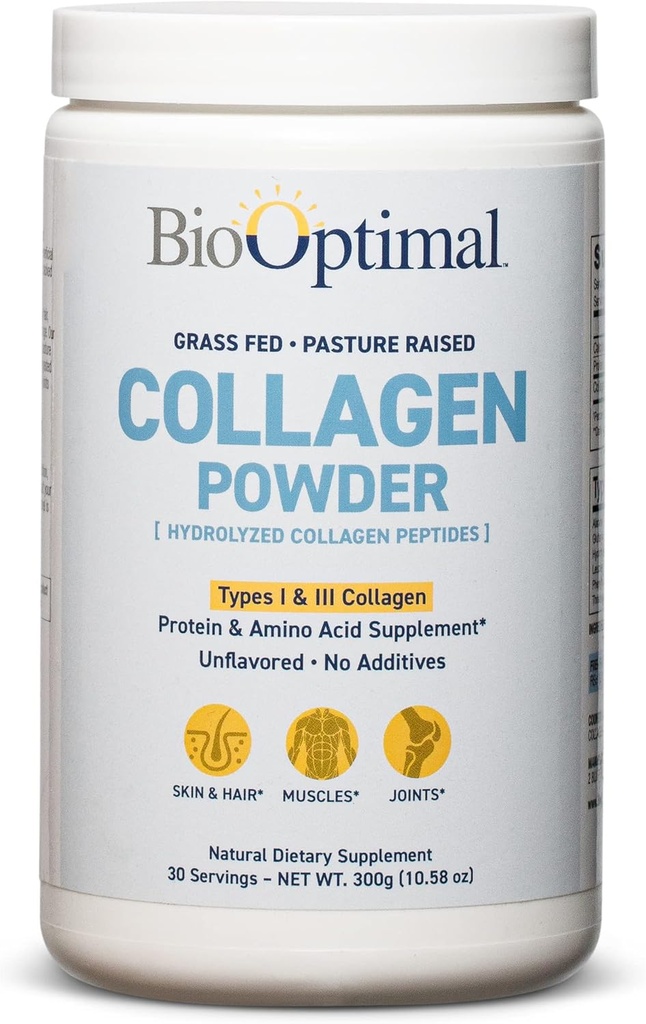 BioOptimal Collagen Peptides milteliai - Gras- Fed, Pasture- išauginti hidrolizuotas baltymų papildas odai, plaukams, ir vinys - Non- GMO, Zero Sugar Dienos papildas vyrams ir moterims (30 Servings)