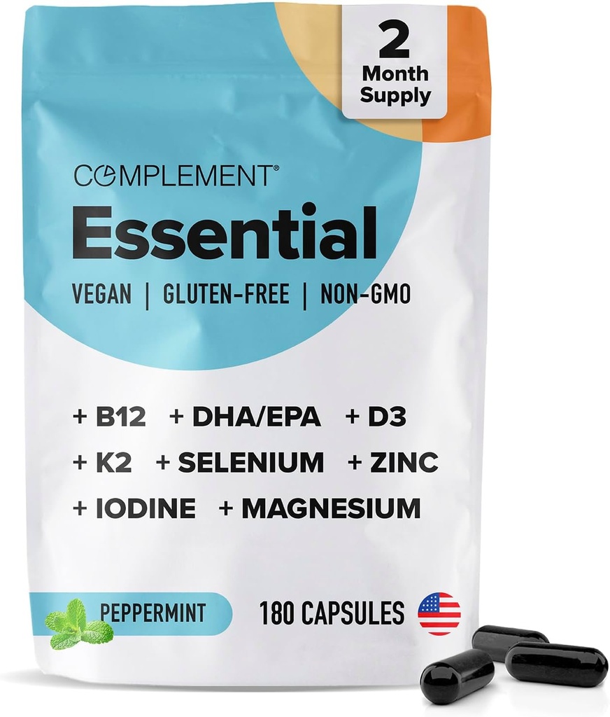 Komplement Eterinis Vegan Multivitaminų vyrams ir moterims (60 Servings, 180 Capsules) su Omega-3 DHA & EPA, B12, Vitaminas D3 & K2, Cinkas, Selenas, Magnis, Jodas - Palaiko imunitetą ir bendrą sveikatą