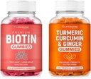 Biotinas & Turmeric Vegan Gummies Combo ® 124; Max stiprumo Plaukų augimas, odos sveikata, ir bendras sveikatingumas ® 124; 10000mcg Biotinas & 95% Standartinis Turmeric Curcumin ® 124; Natūralus, Ne GMO ir Glutene nemokamai papildas