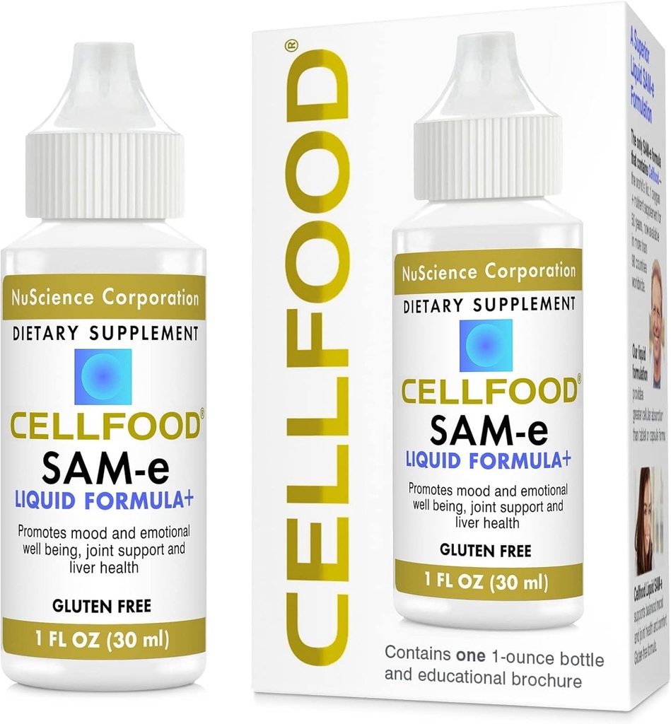 Cellfood SAM-e Skystas Formulės +, 1 fl oz - Bendra parama & Kepenų sveikata - Skystas nuo lengviau absorbcija & Geriau bioprieinamumas - Gluten Free, Non- GMO - 30 dienų tiekimas