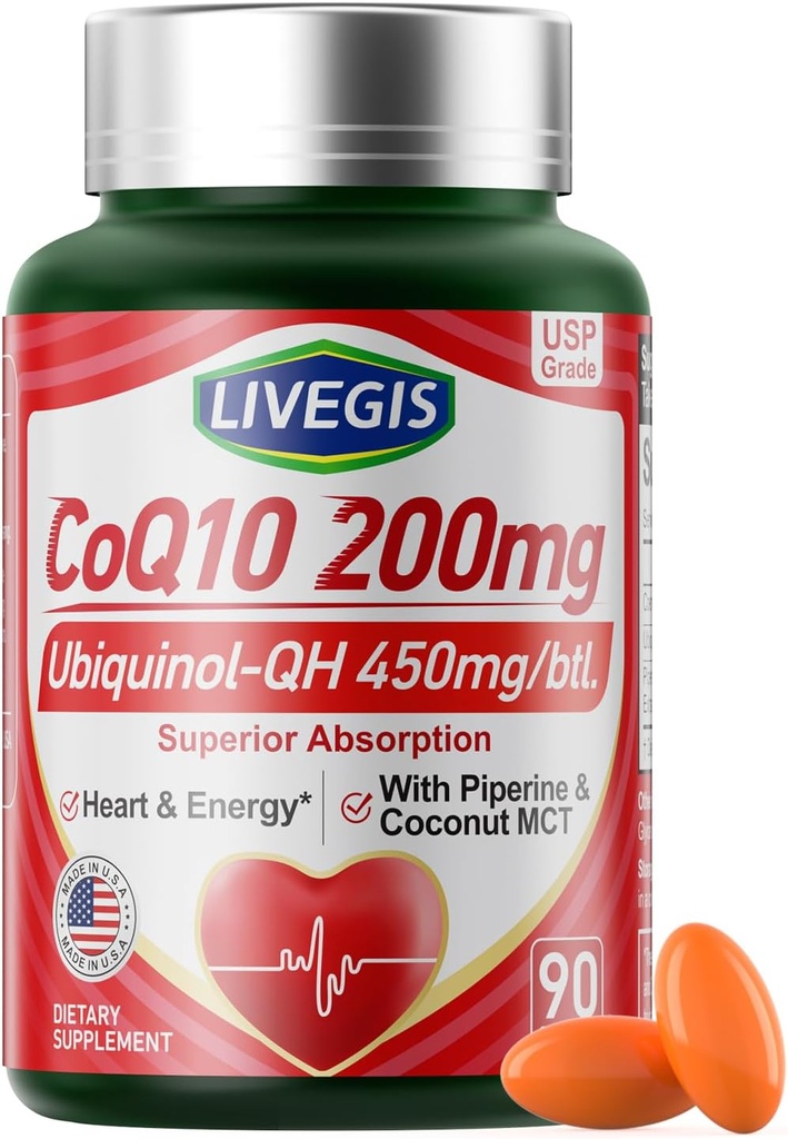 CoQ10 200mg Softgels, Ultra CoQ10 Ubiquinone 200msu kokoso MCT aliejumi, 5X Superior Absorbcija, Kofermentas Q10 papildas širdies sveikatai ir energijai - 90 Kartų