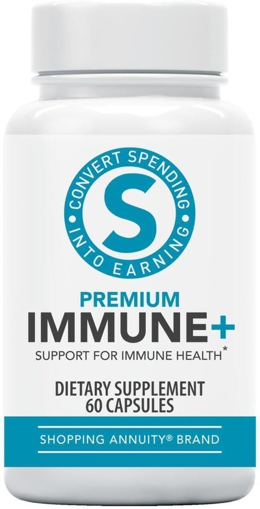 Shopping Annuity Brand Premium Immune + Formula - Daily Immune Support with Reishi Mushroom, Echinacea, American Ginseng, Vitamin C & Zinc - Supports Mental Clarity & Energy Levels (60 Capsules)
