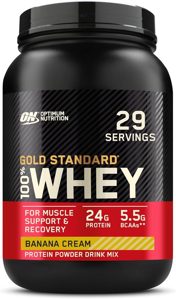 Optimum Nutrition Gold Standard 100% Išrūgų baltymų milteliai, Bananų kremas, 2 Svaras (Pakuotė gegužės Vary)