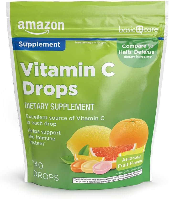 Amazon Basic Care Vitaminų C papildymas lašais, citrinomis, apelsinais ir greipfrutais, 140 skaičius (anksčiau SoundHealth)