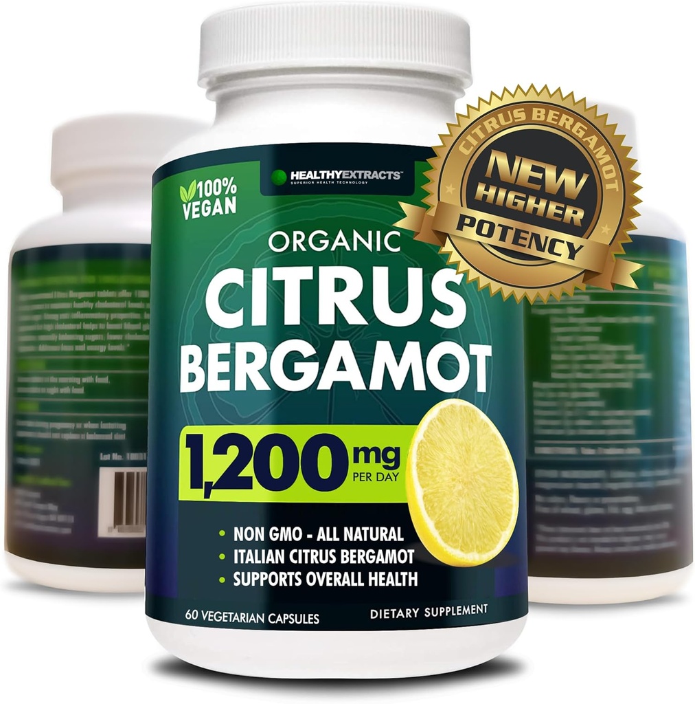 Citrus Bergamot Priedas - 150: 1 Ekstraktas, 1200mg vienam serving, 80% polifenoliai, priedas High Cholesterol, Italy Sourced, 60 Count, 1 Mėnesio tiekimas, Pagaminta JAV