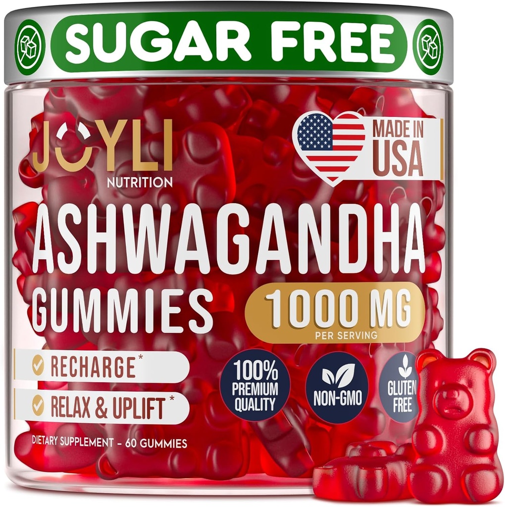 Ashwagandha Gummies for Women & Men - Natural Calm Gummies with Ashwagandha root extract Vitaminas C Cinkas - Ashwagandha Žolinių papildas miego streso balansas - 60 Vegan Cukraus nemokamai Chews